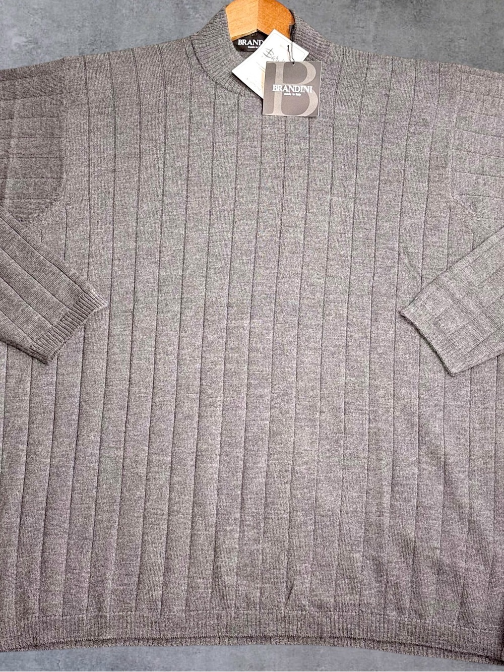 Brandini Mens XL Gray 100% Wool Sweater Made in Italy Ribbed Knit Pullover NWT